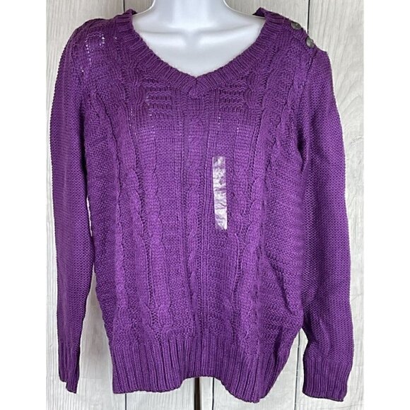 NWT St. John's Bay Womens L Long Sleeve Sweater Purple  Shimmer Threads V-Neck - Picture 1 of 7